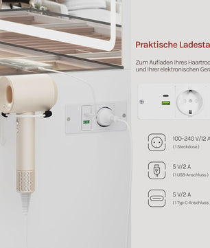WOLTU Kaptafel met LED Spiegel, 11 Lades, Glazen Top & Oplaadpunt - Luxe Make-up Tafel