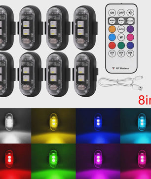 Veelzijdige LED Strobe Anti-Collision Lichten met Afstandsbediening - 8 Kleuren