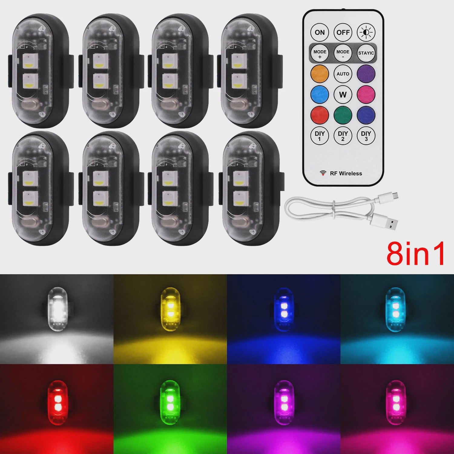 Veelzijdige LED Strobe Anti-Collision Lichten met Afstandsbediening - 8 Kleuren