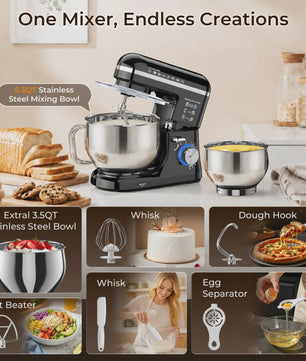 Patbrela Keukenmachine 5L - Krachtige Planetaire Mixer met 10 Snelheden voor Deeg, Cake en Koekjes