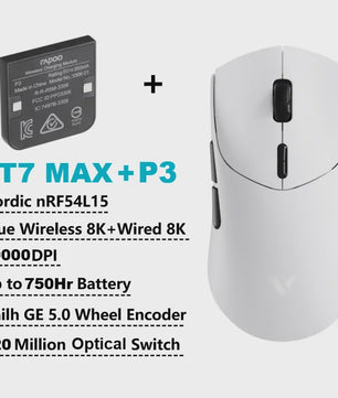 Rapoo VT7 MAX Draadloze Gaming Muis: 8K Polling Rate, Ultralicht & 750u Batterij