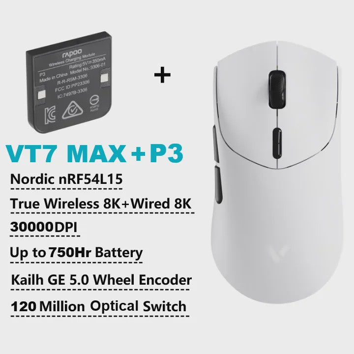 Rapoo VT7 MAX Draadloze Gaming Muis: 8K Polling Rate, Ultralicht & 750u Batterij