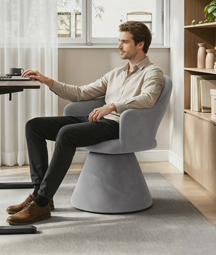 Draaibare eetkamerstoel met hoge rugleuning en linnen bekleding - Beige