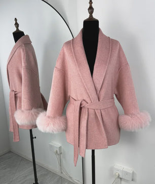 Luxe Dames Woljas met Bontkraag en Riem - Kort & Elegant