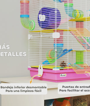 Ruime Hamsterkooi met Tunnels, Platforms, Wieltje en Accessoires (46x30x58 cm)