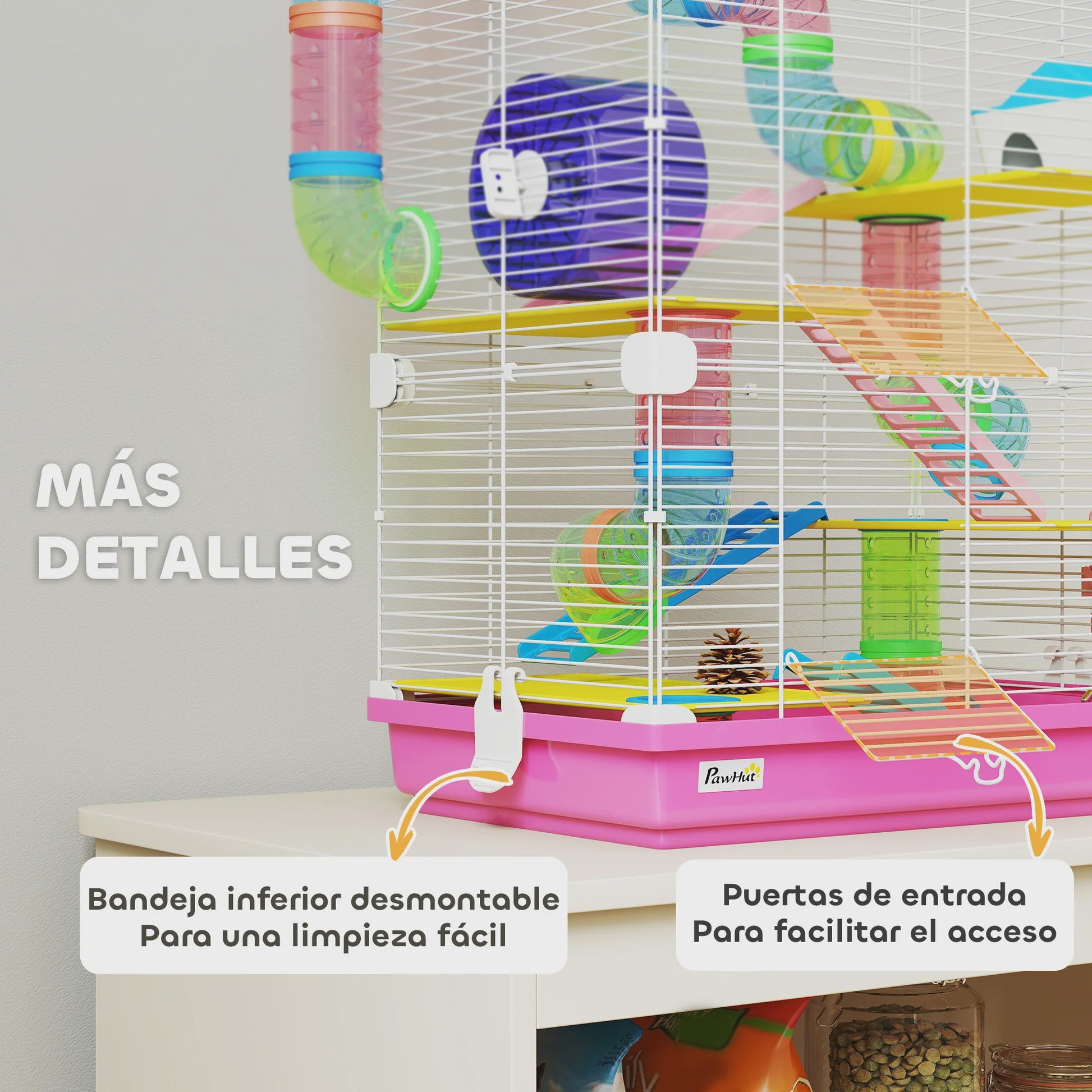 Ruime Hamsterkooi met Tunnels, Platforms, Wieltje en Accessoires (46x30x58 cm)