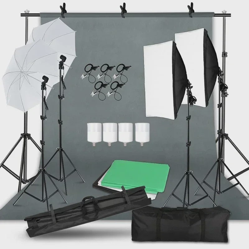 Professionele Fotostudio Verlichtingskit met Achtergronden, Softboxen, Paraplu's en Reflectoren