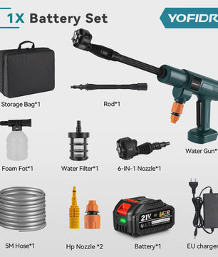 YOFIDRA 6-in-1 Hogedrukreiniger 200 Bar - Krachtige Borstelloze Waterstraal voor Auto & Tuin (Makita Accu Compatibel)
