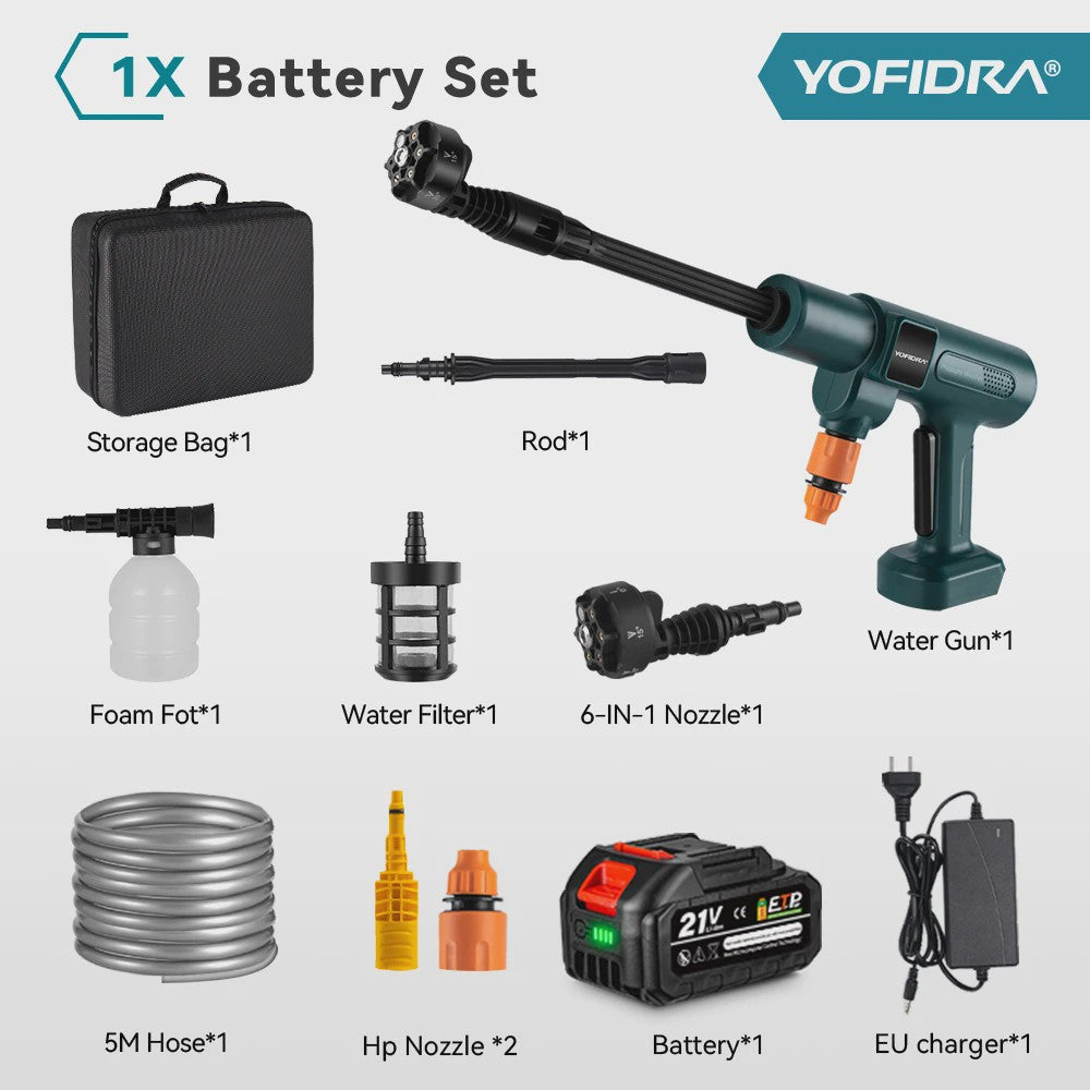 YOFIDRA 6-in-1 Hogedrukreiniger 200 Bar - Krachtige Borstelloze Waterstraal voor Auto & Tuin (Makita Accu Compatibel)