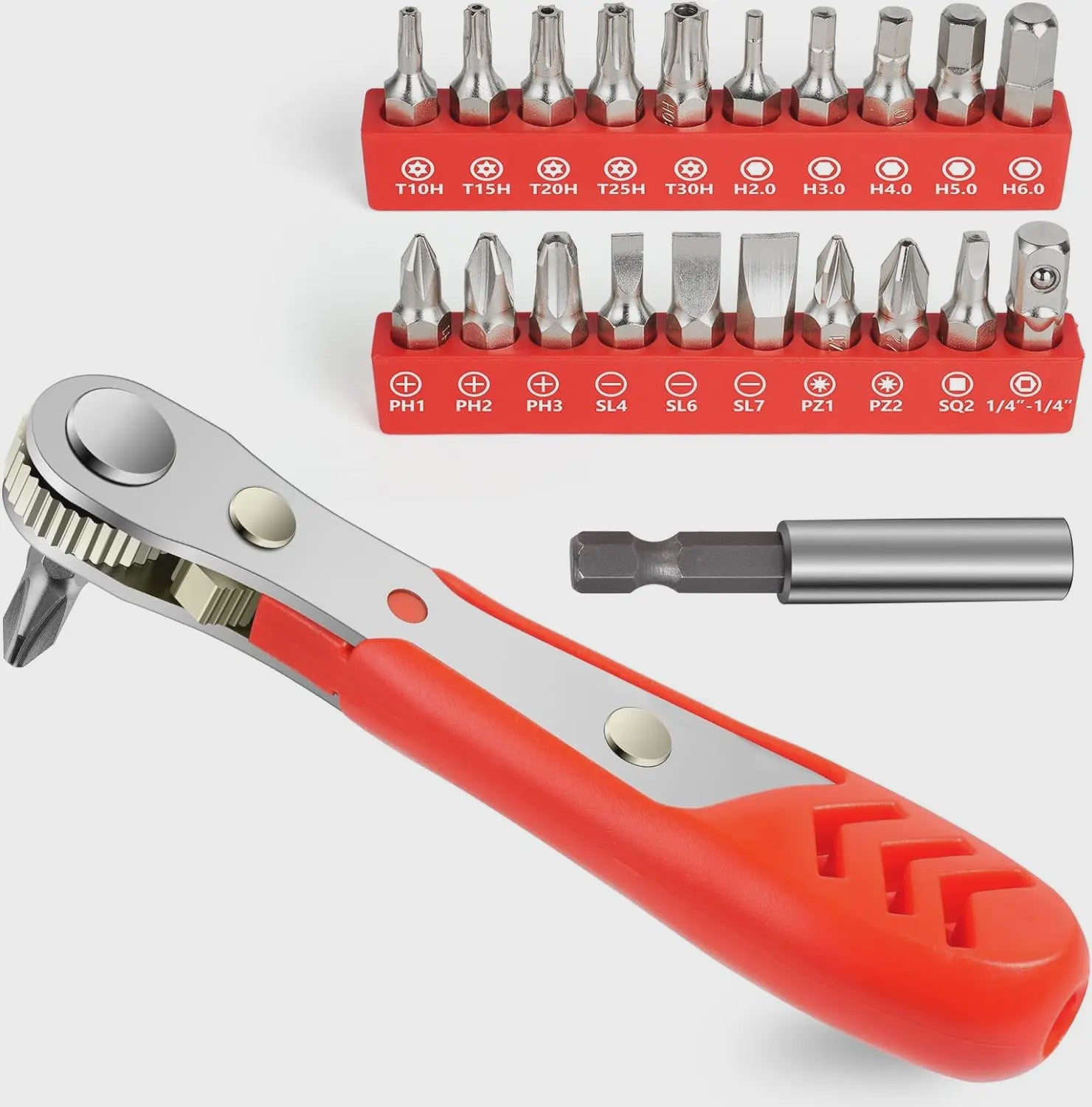 22-delige Ratelschroevendraaierset met Magnetische Bits voor Kleine Ruimtes