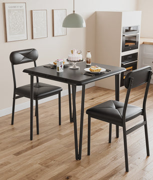Compact Houten Eettafel voor 2 Personen met Gestoffeerde Stoelen - Ruimtebesparend & Modern
