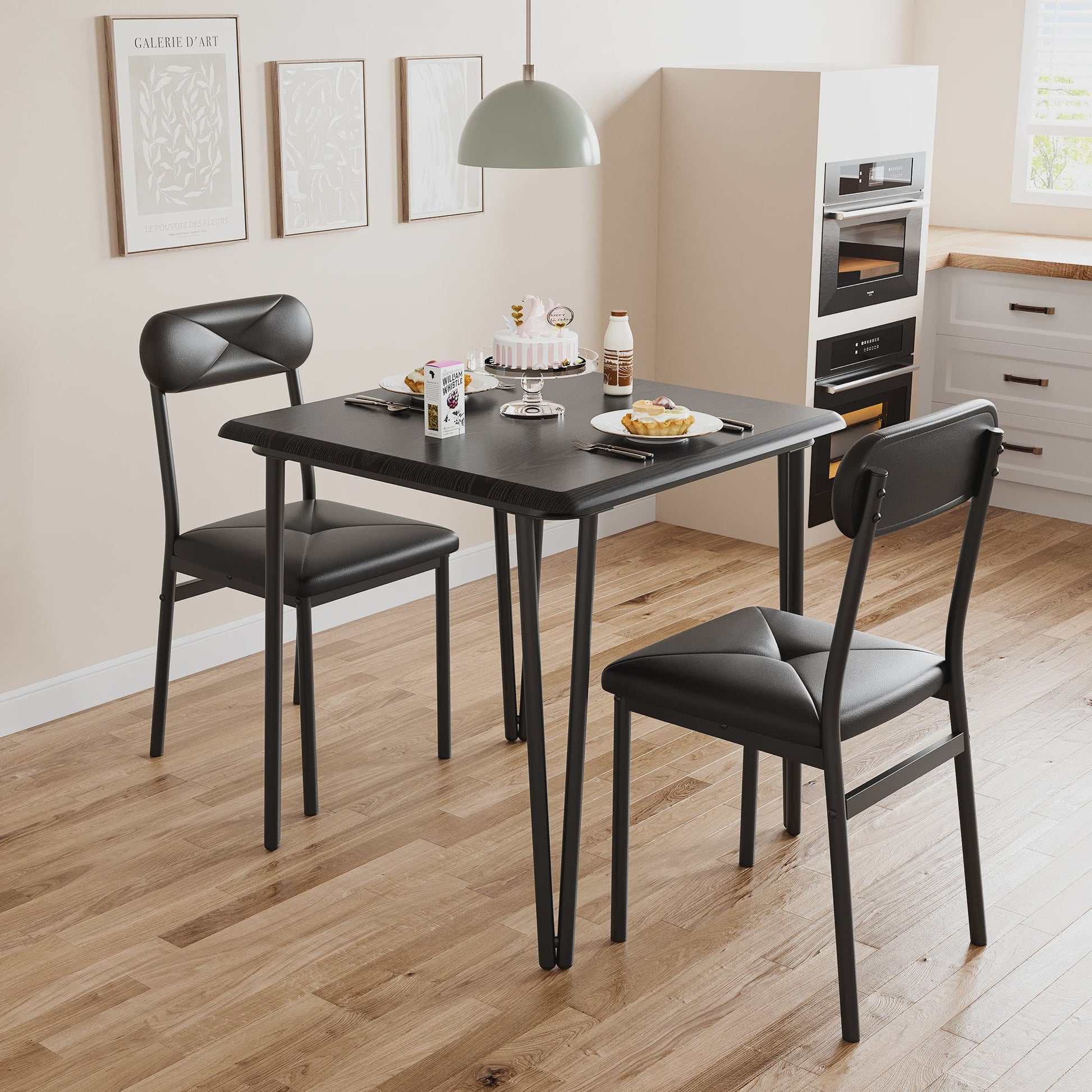 Compact Houten Eettafel voor 2 Personen met Gestoffeerde Stoelen - Ruimtebesparend & Modern