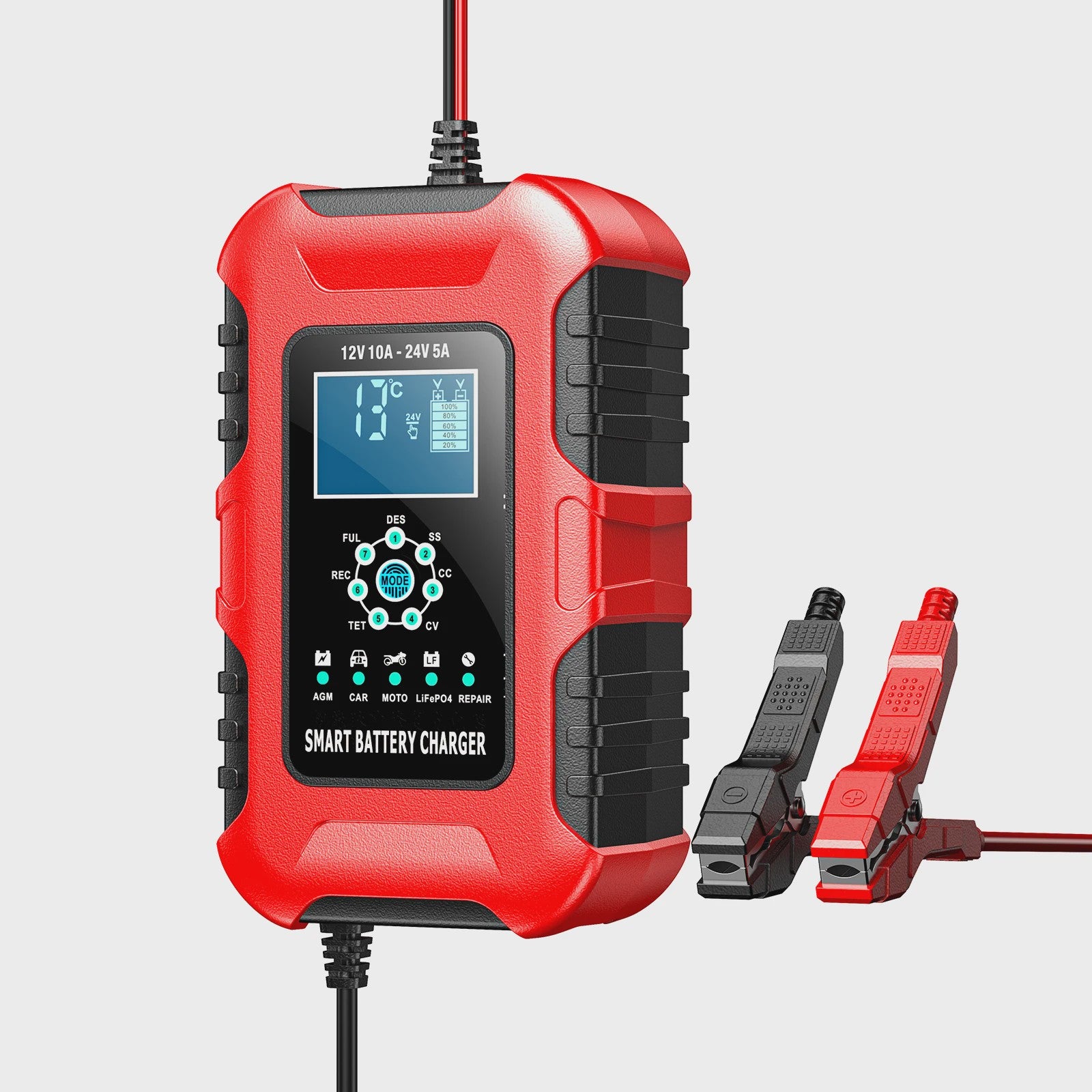 Slimme 12V/24V Acculader met LCD Display en Reparatie Modus