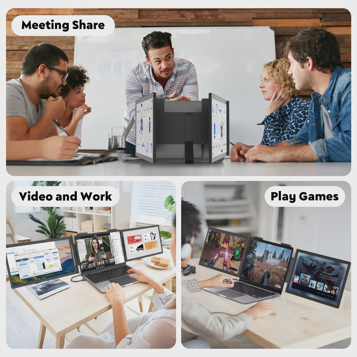 Draagbare Triple Monitor 14 Inch FHD IPS 60Hz met USB-C voor Laptops (14-16.5")