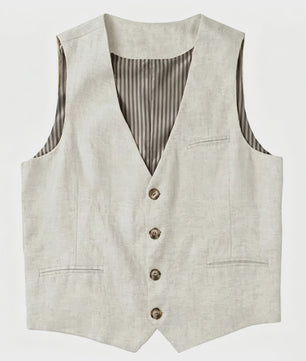 Linnen Heren Gilet - Zomer Waistcoat V-hals Single Breasted Lichtgewicht