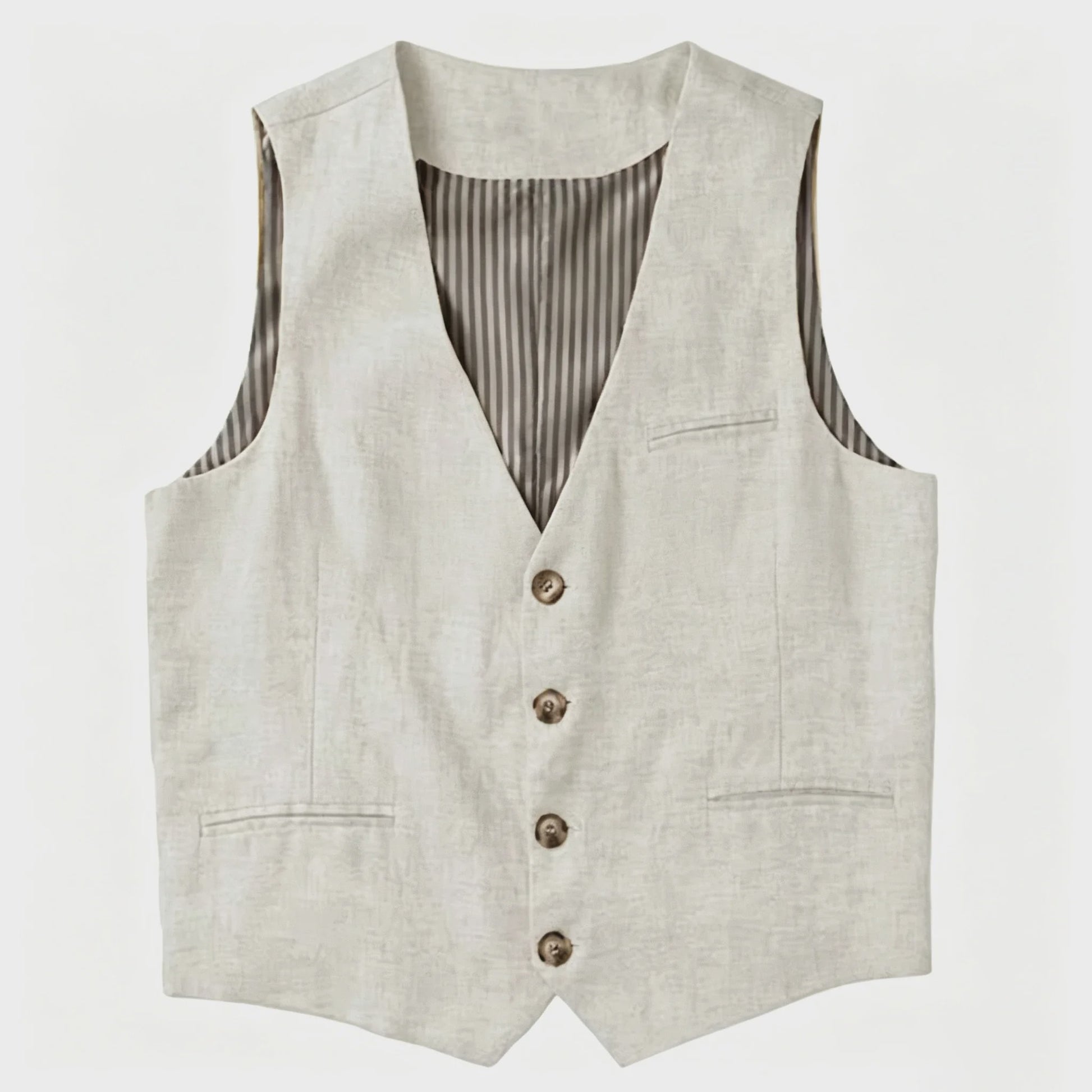 Linnen Heren Gilet - Zomer Waistcoat V-hals Single Breasted Lichtgewicht
