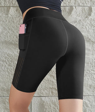 Dames Sportshorts met Hoge Taille, Knielengte en Telefoonvakjes