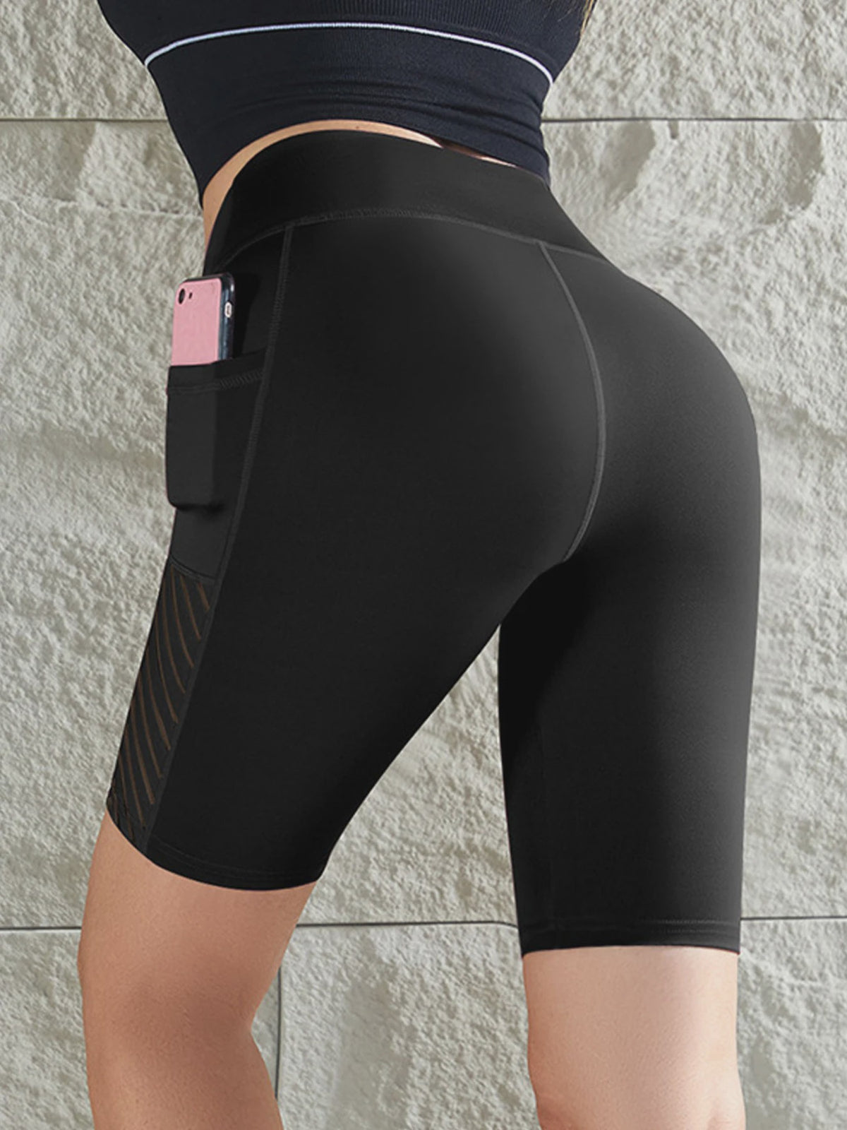 Dames Sportshorts met Hoge Taille, Knielengte en Telefoonvakjes