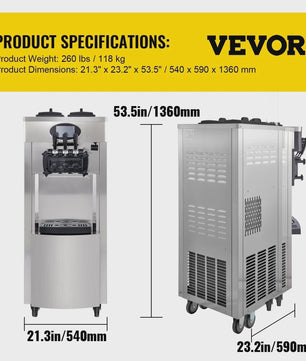 VEVOR Professionele Soft IJsmachine met 2+1 Smaken - 2200W
