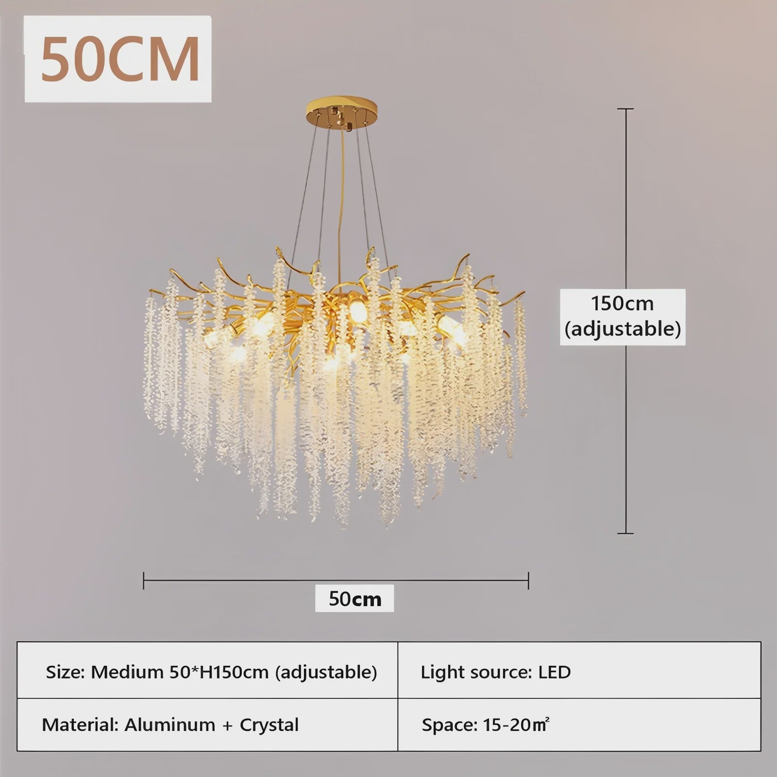 Luxe Kristallen Kroonluchter met LED - Goudkleurig - Verstelbaar - Perfect voor Woon- en Slaapkamer