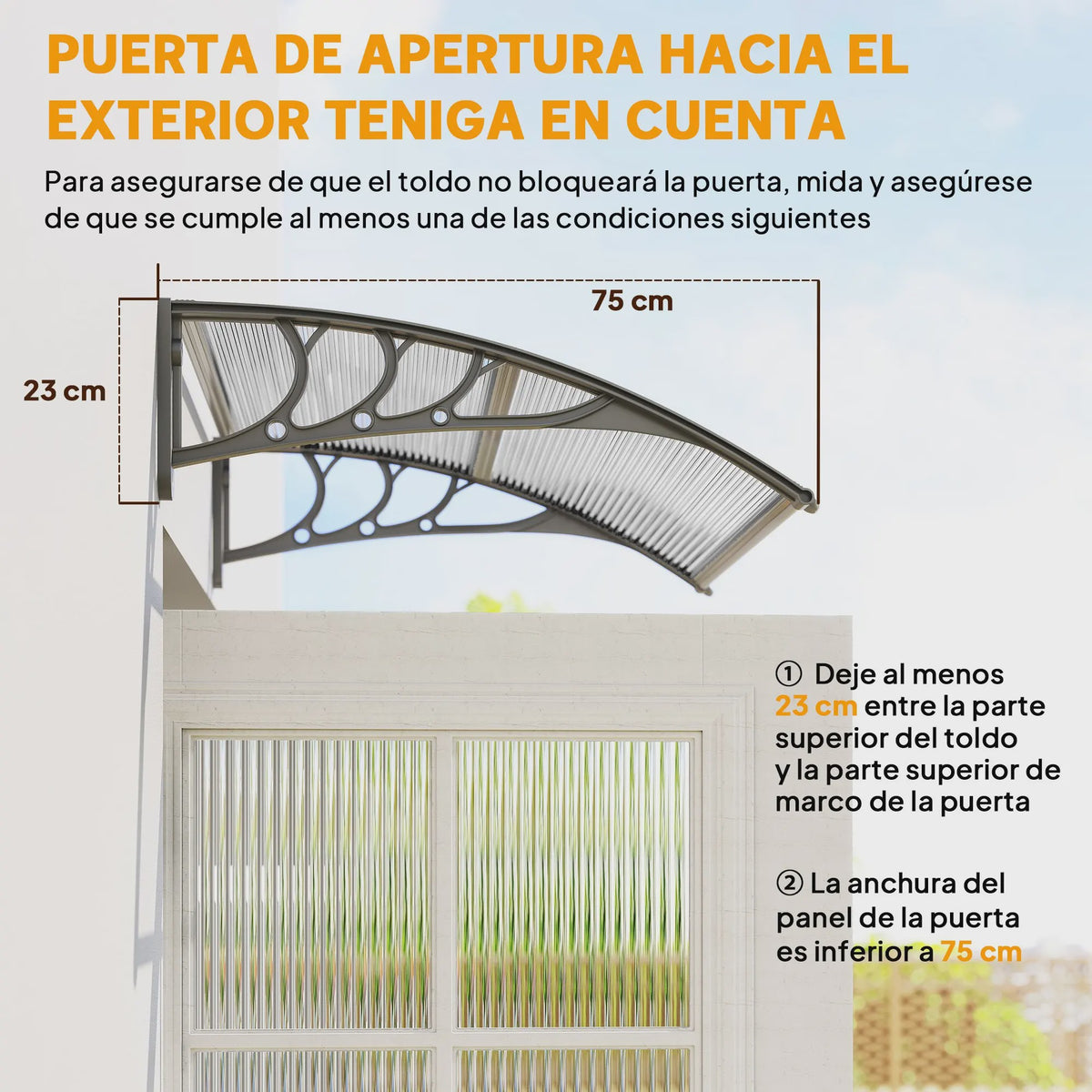 Outsunny Transparante Polycarbonaat Deur- en Raamoverkapping 100x75x23 cm