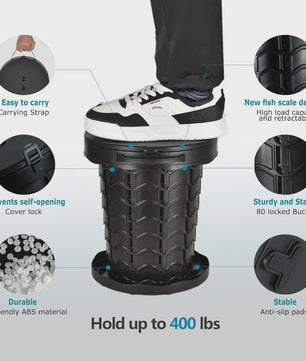Draagbaar Toilet met Deksel - 180kg Draagvermogen | Ideaal voor Camping, Vissen, Reizen & Noodgevallen