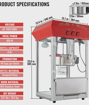 Professionele Popcorn Machine 8oz - Snel & Makkelijk Popcorn Maken