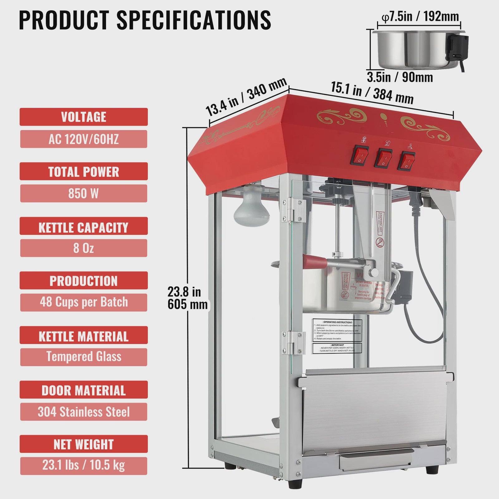 Professionele Popcorn Machine 8oz - Snel & Makkelijk Popcorn Maken