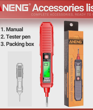 ANENG VD807 Spanningsmeter Pen: 12-300V AC, Contact/Non-Contact Nul/Fase Detector met LED Zaklamp