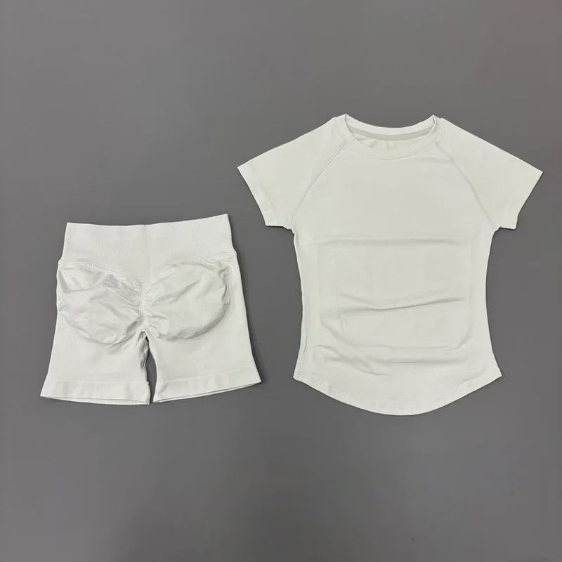 Seamless Sportset Dames: Yoga Top met Korte Mouw & Fitness Shorts