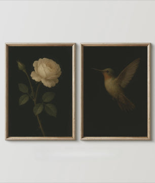 Set van 2 Frameloze Retro Kolibrie Canvas Posters - Landelijke Stijl Wanddecoratie