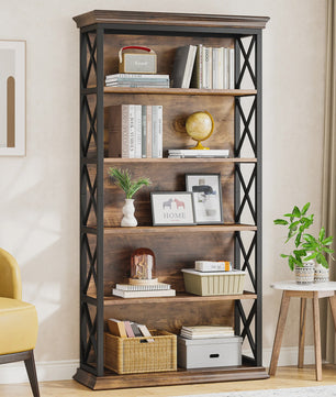 Industriële 6-Tier Boekenkast - 180 cm Hoge Open Opbergkast met 5 Planken