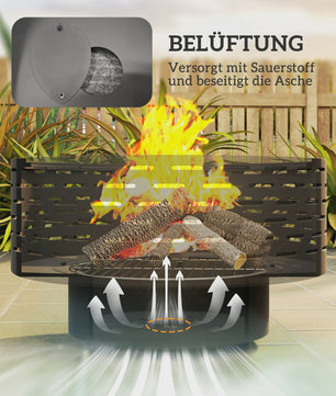 Outsunny 3-in-1 Vuurschaal met Grillrooster - Ø60cm - Vuurkorf, BBQ & Tuin Tafel