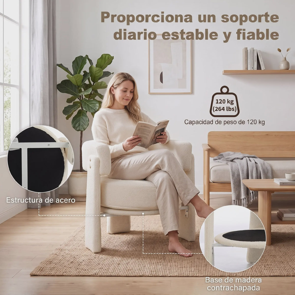 Crème Witte Fauteuil met Schapenvacht en Lendenkussen - Stijlvol Comfort