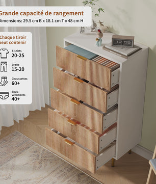 Superaly Ladekast 5 Lades - Natuurlijk Hout & Wit - Stijlvolle Opbergkast