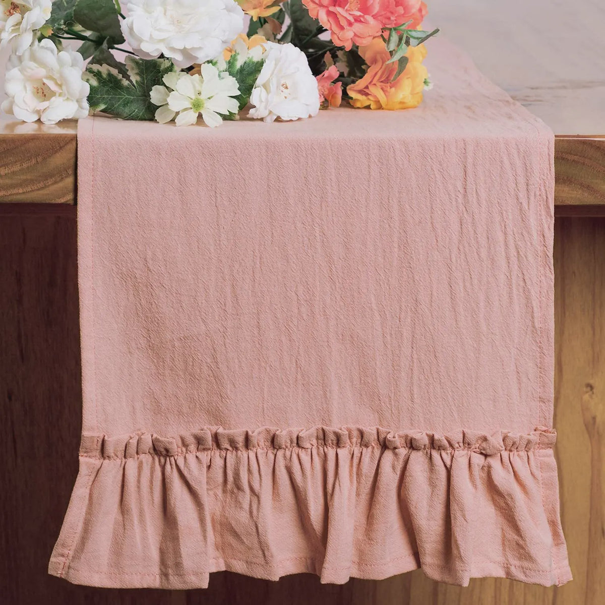 Oranje Katoenen Tafel Runner met Ruches - Feestelijke Decoratie voor Elke Gelegenheid