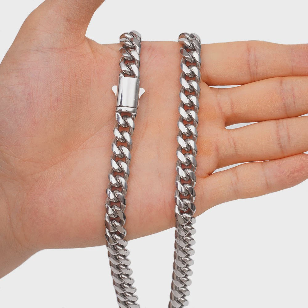 Zilverkleurige Roestvrij Staal Cubaanse Miami Link Ketting (6mm-14mm)