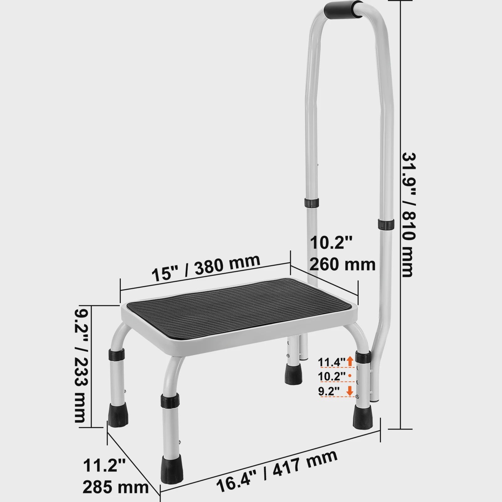 Opvouwbare 2-treden trapkruk met anti-slip pedalen en hoge draagkracht (150 kg)