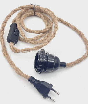 Industriële Hanglamp met Hennep Touw Kabel - E27 Fitting & Schakelaar