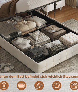 Boxspring Bed 140x200 met Hydraulische Opbergruimte en Multifunctioneel Hoofdbord - Velvet