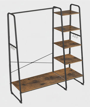 Stijlvolle Kledingrek met 6 Haken en Opbergplanken - 120x45x160 cm
