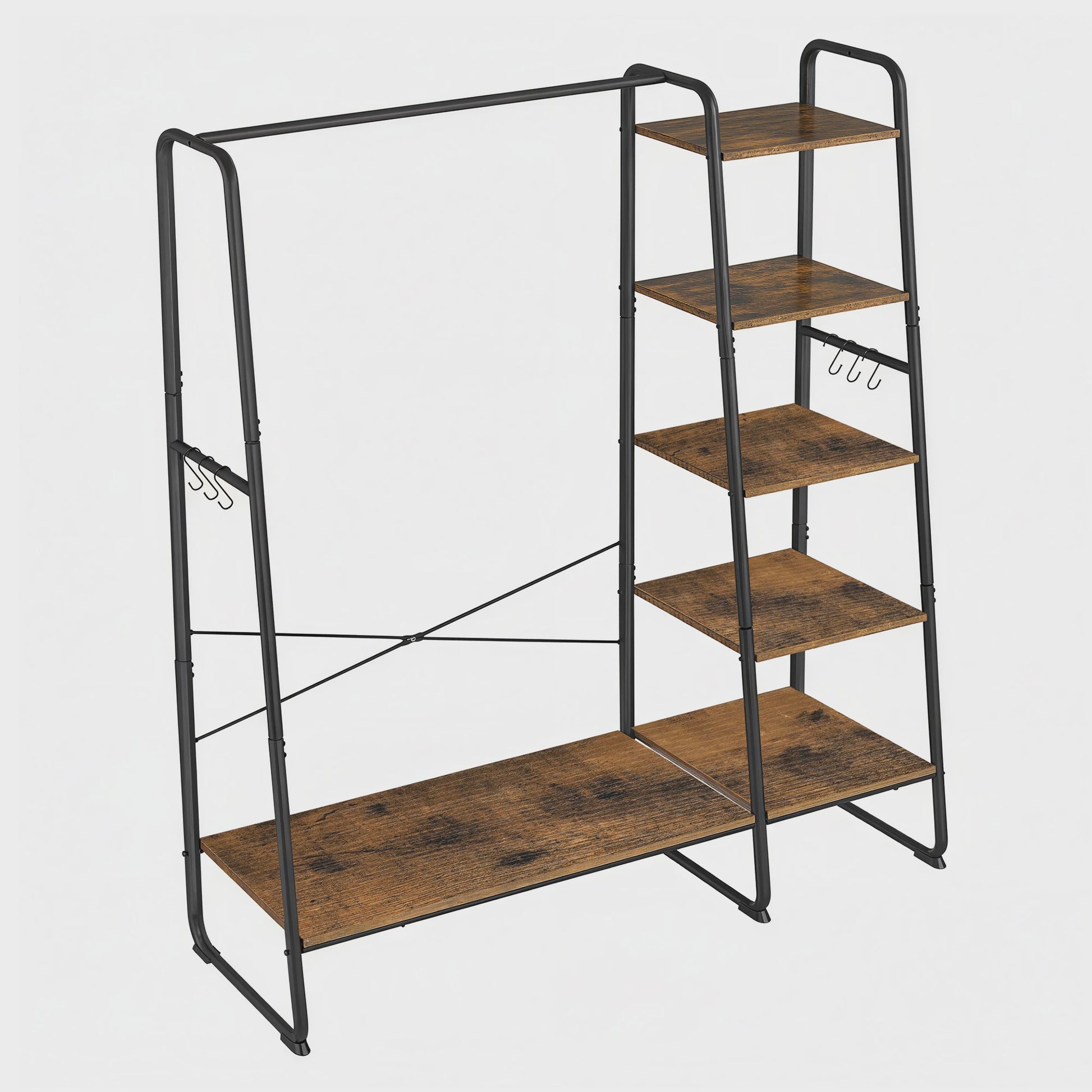 Stijlvolle Kledingrek met 6 Haken en Opbergplanken - 120x45x160 cm