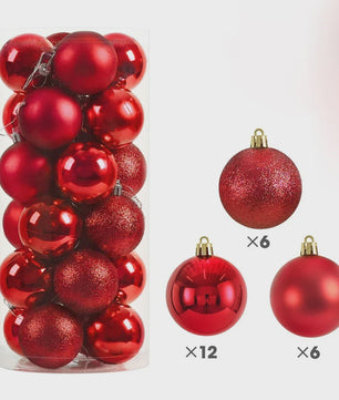 24x Kerstballen Set - 3/4/6cm - Multicolor & Glitter - Kerstboom Decoratie