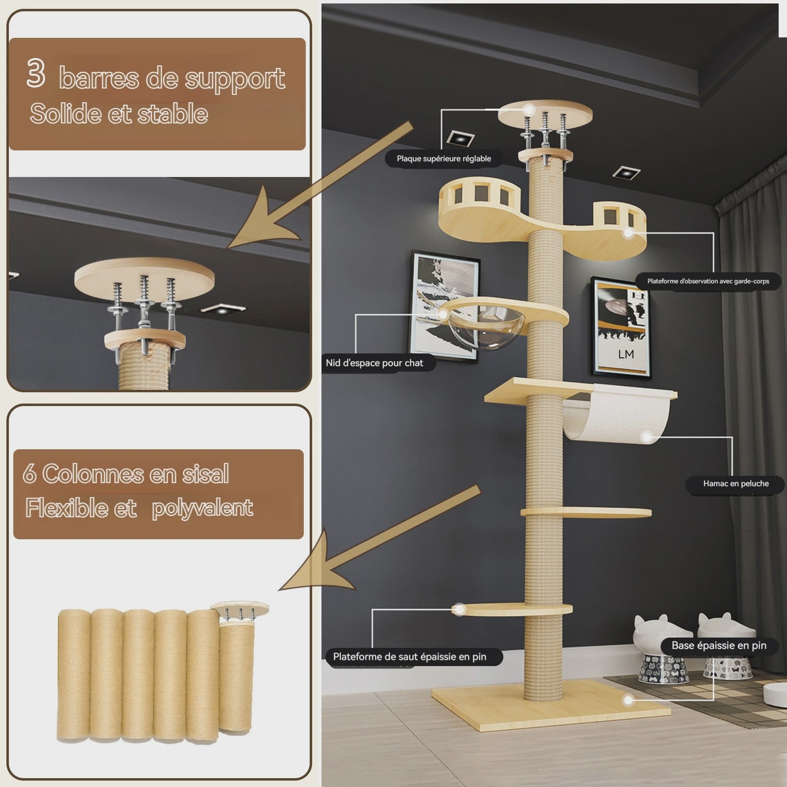 Luxe Kattenkrabpaal met Meerdere Plateau's en Sisal Kolommen