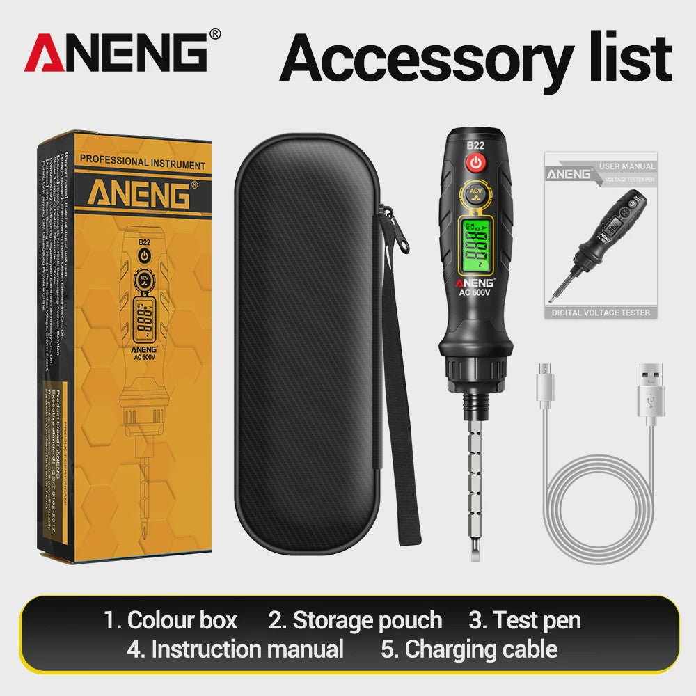 ANENG B22 Spanningsmeter Pen: Non-Contact Detector met LCD & NCV Functie