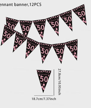 Black Gold Verjaardag Banner - Slingers voor 30, 40, 50, 60 Jaar Feestdecoratie