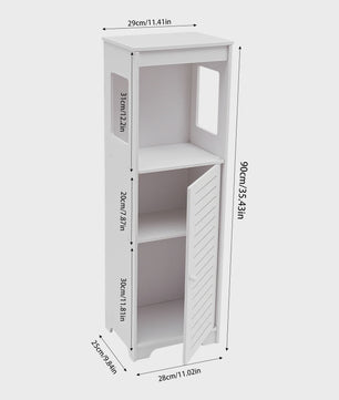 Witte Badkamer Opbergkast met Deur en Plank - PVC Toiletmeubel 28x25x90cm