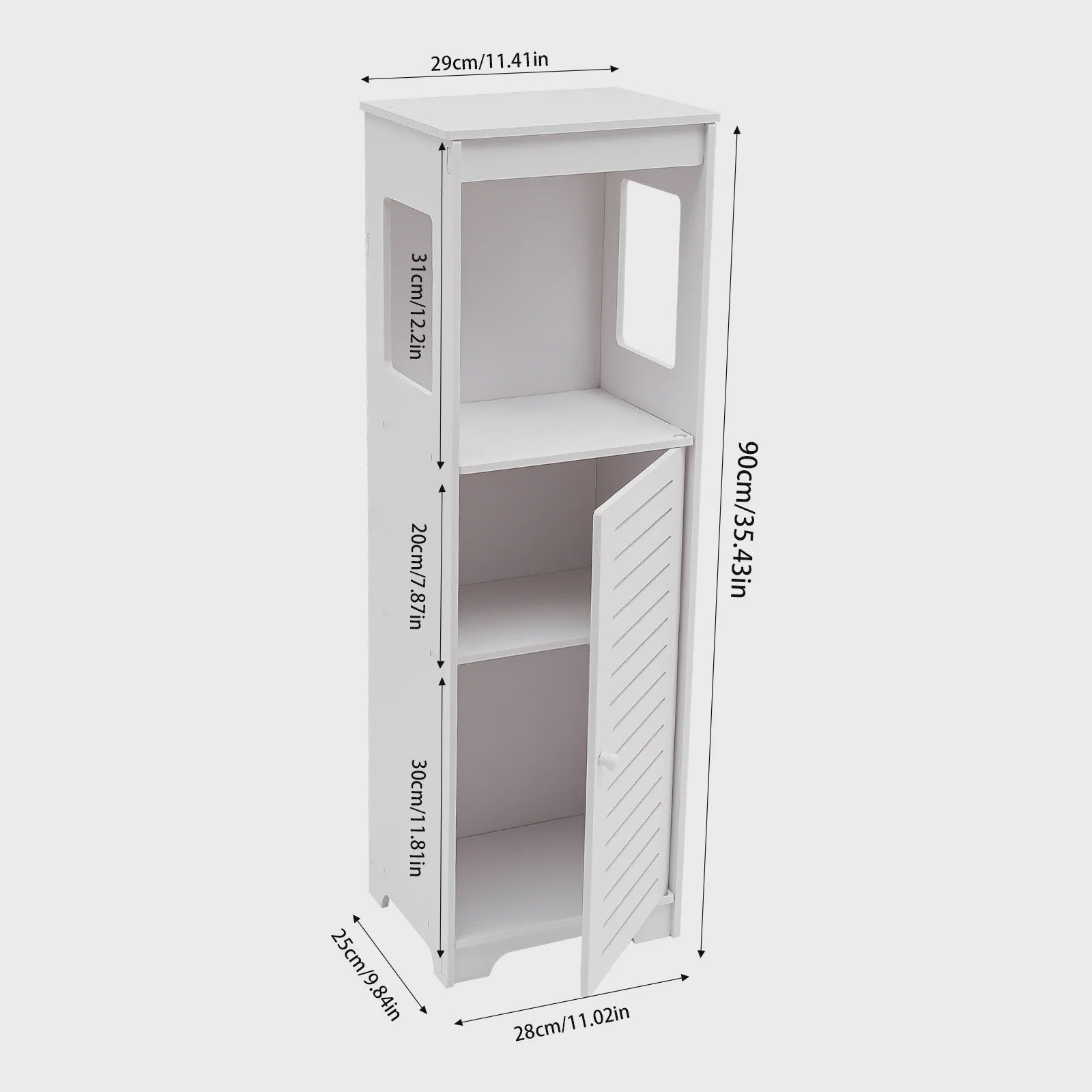Witte Badkamer Opbergkast met Deur en Plank - PVC Toiletmeubel 28x25x90cm