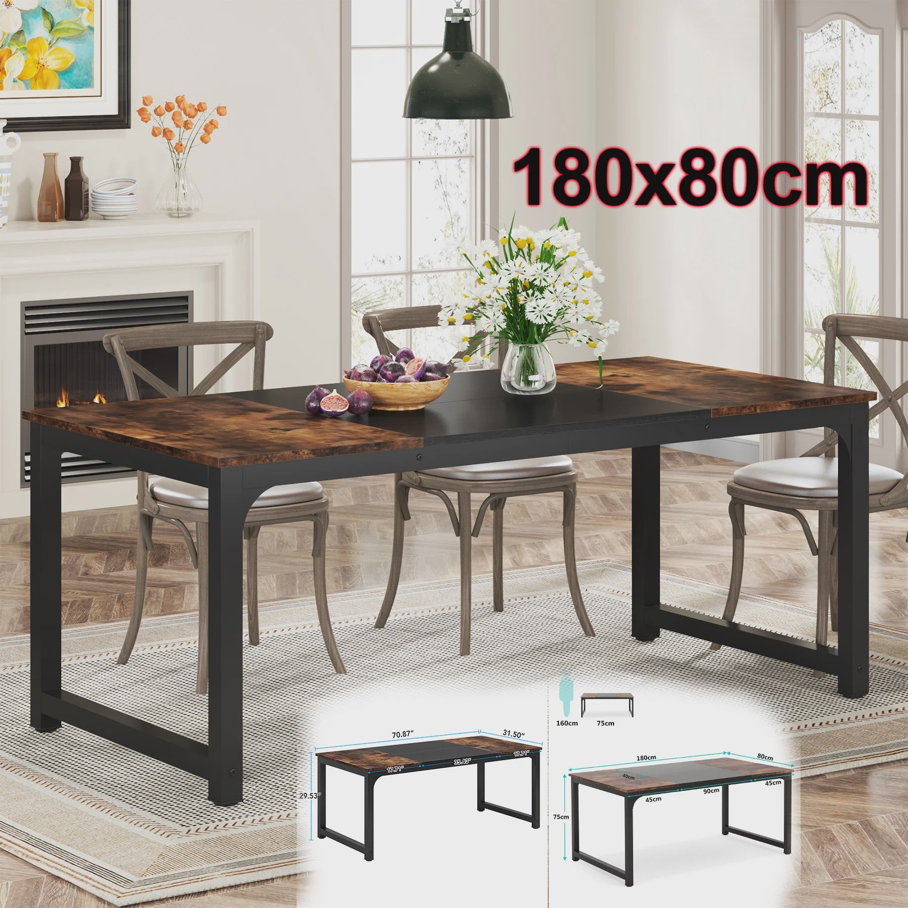Industriële Eettafel 6-8 Personen - 160x80 cm - Rustiek Hout & Metaal