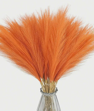 Set van 5, 10 of 20 Oranje Kunst Pampasgras Takken - 55cm Hoge Pluche Decoratie